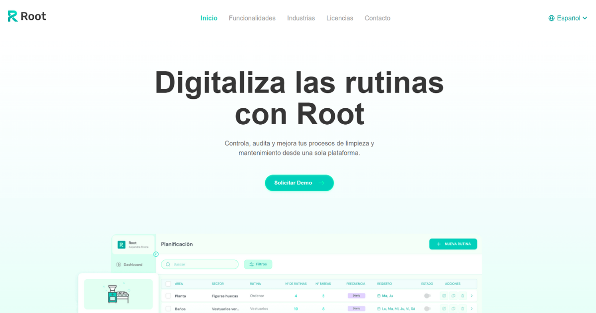 Root | Software para control de rutinas de limpieza y mantenimiento